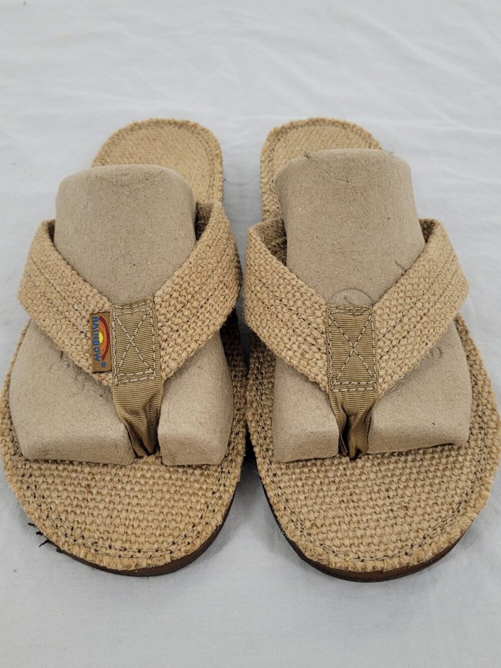 Rainbow Flip Flop Sandals Hemp Brown Wide Strap Single Layer Men's Small 7.5-8.5